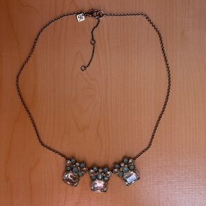 Banana Republic Gold-Tone Necklace with Clear and Aqua Stones